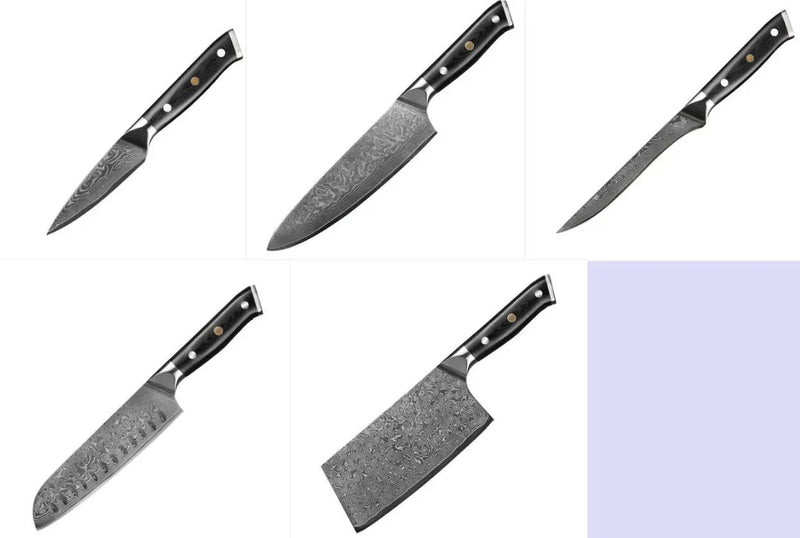 Damascus Kitchen Set With G10 Handles Western-style Chefs And Slicing Knife Kitchen Knife by China Dropship