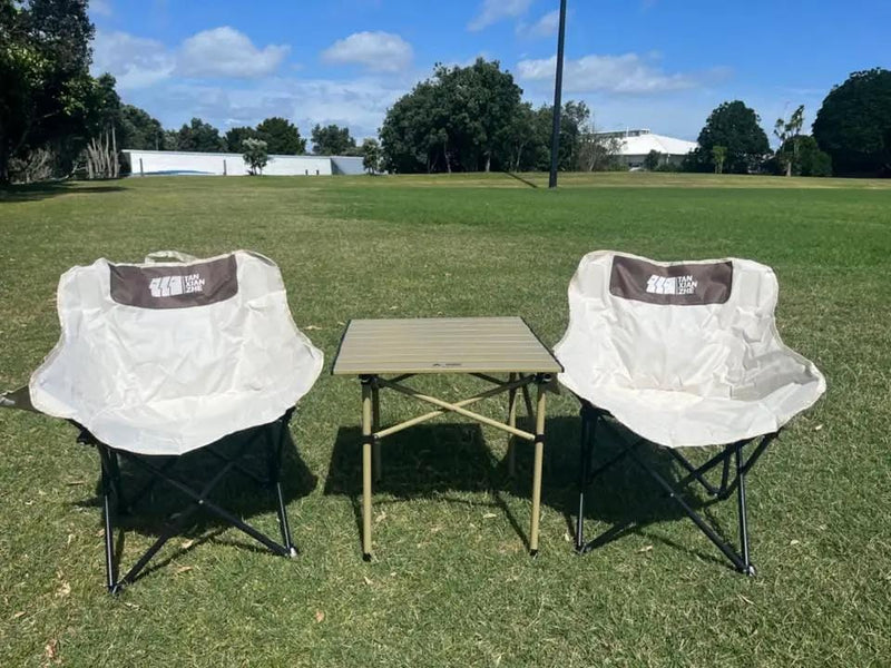 Outdoor Seating Set: Two Moon Chairs and One square Table outdoor, camping by ECOTREK
