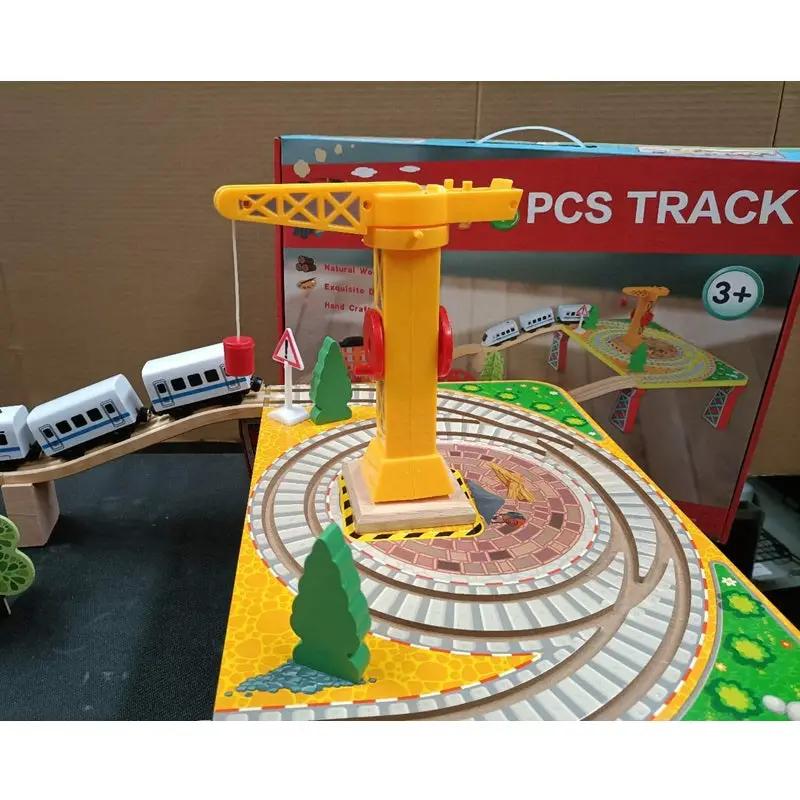 78 Pcs Wooden Railway Track Toy Early Educational Manual Control Car Set Gift by dealonline.co.nz