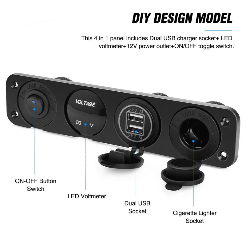 4 in 1 Charger Outlet Socket Panel QC Dua 12V USB Power Outlet Car Switch by salelink.co.nz