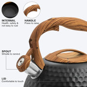 g8buynz g8buynz 3L Whistling Stainless Steel Diamond Pattern Tea Kettle with Wood Grain Handle Black 3L Whistling Stainless Steel Diamond Pattern Tea Kettle with Wood Grain Handle Black