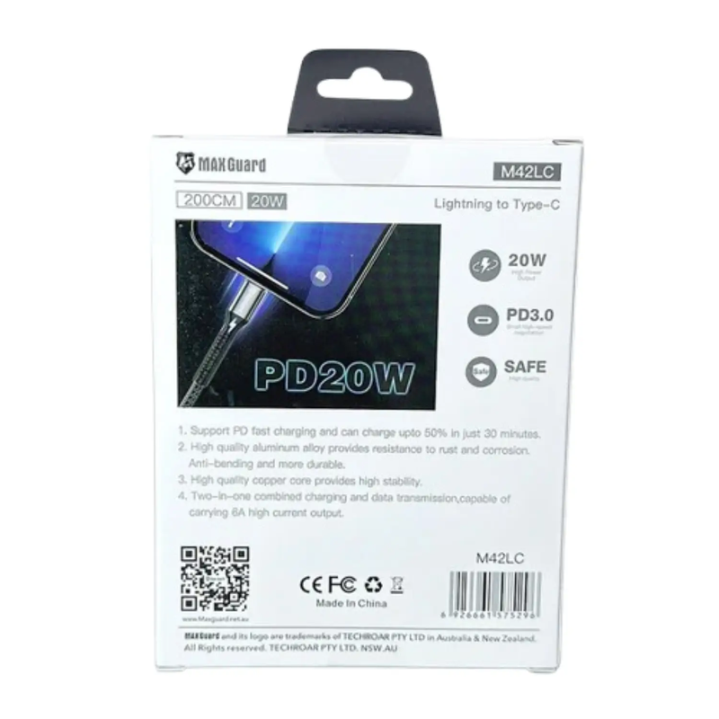 Maxguard 2m 20W Type-C to Lightning cable M42LC by 9eight5