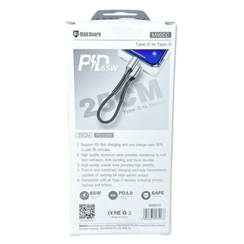 Maxguard 25cm 65W Type-C to C cable M40CC by 9eight5