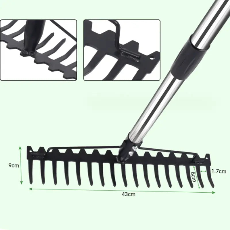 g8buynz g8buynz Multifunctional grass rake 17 Steel Tines Metal Head with Stainless Steel Handle Multifunctional grass rake 17 Steel Tines Metal Head with Stainless Steel Handle