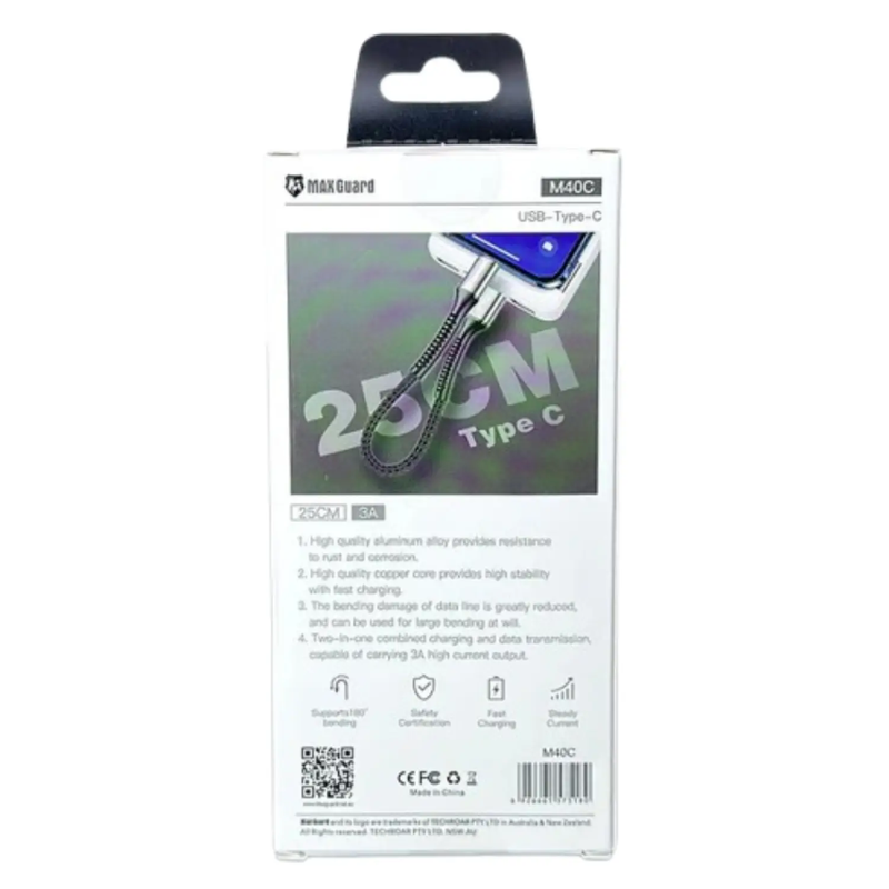 Maxguard 25cm USB A To Type-C cable M40C by 9eight5