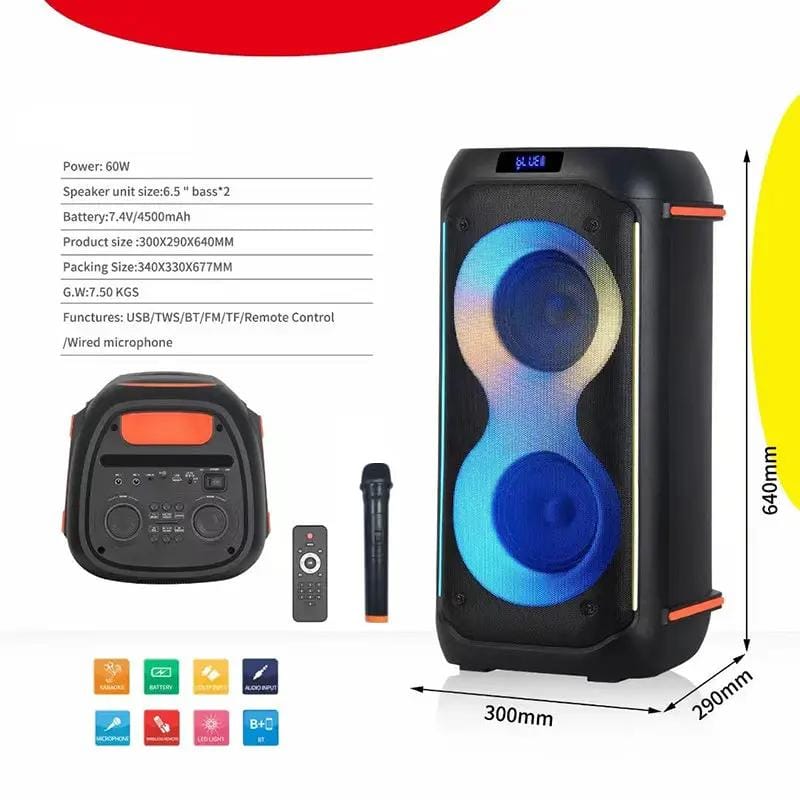 Kiwi Grab Kiwi Grab Bluetooth party speaker with microphone 2 x 6.5″ bass Partybox 610 Bluetooth party speaker with microphone 2 x 6.5″ bass Partybox 610