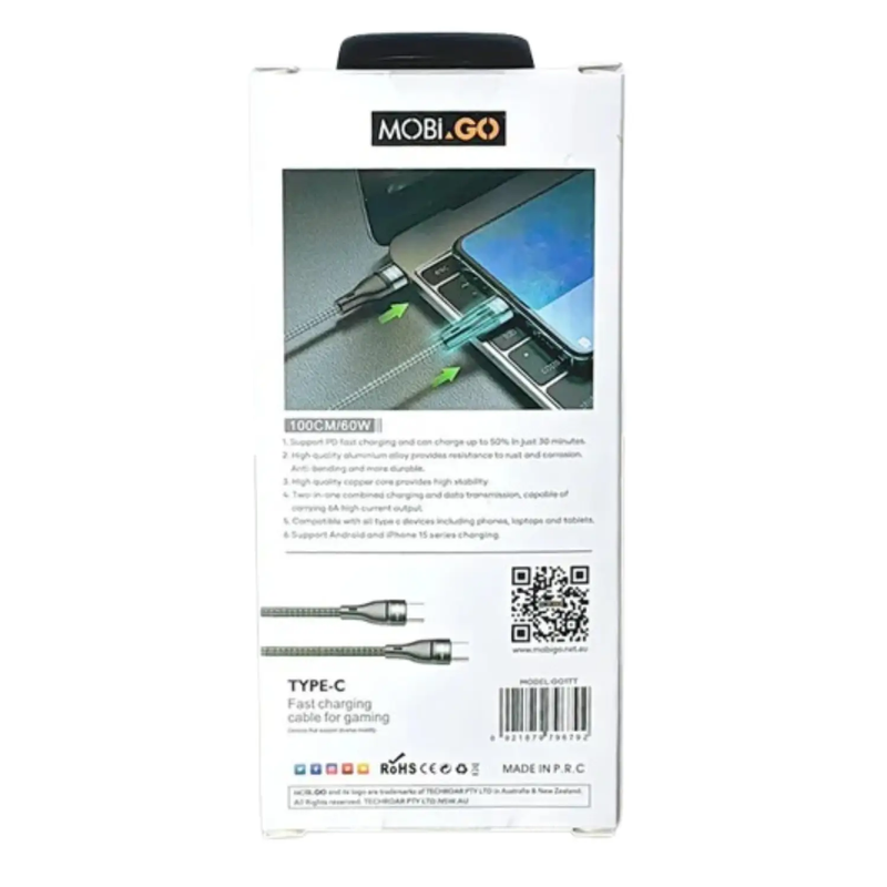 Mobigo 1m 65W Type-C to C cable GO1TT by 9eight5