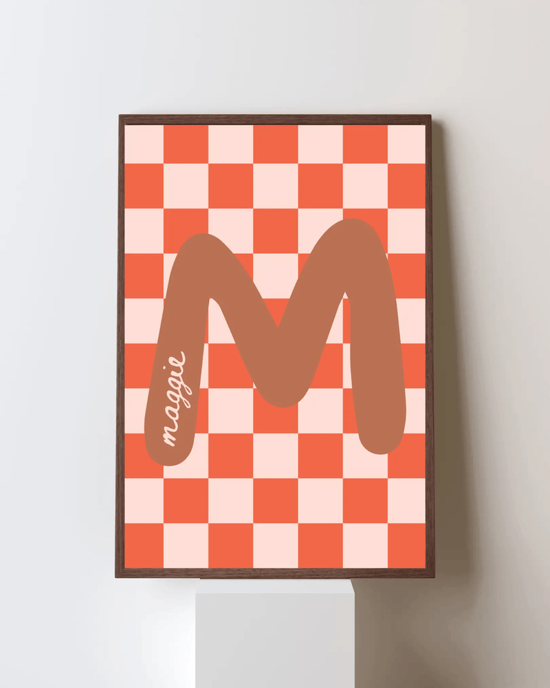 Initial Checks Blue (Personalised) by Blank Wall Print Shop