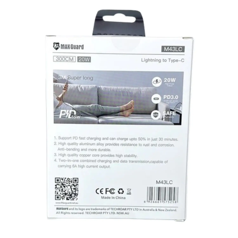 Maxguard 3m 20W Type-C to Lightning cable M43LC by 9eight5