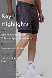 2 in 1 Printed Compression Shorts Graphite by Fuaark Nz