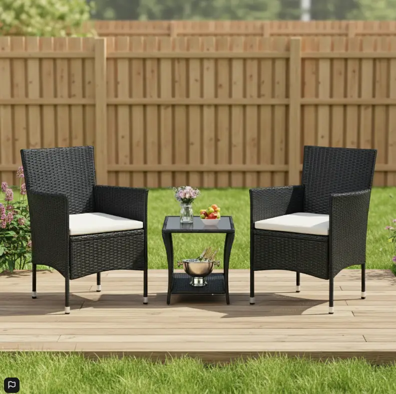 PE/PVC Rattan Patio Chairs & Round Table 3PC Set by dealonline.co.nz