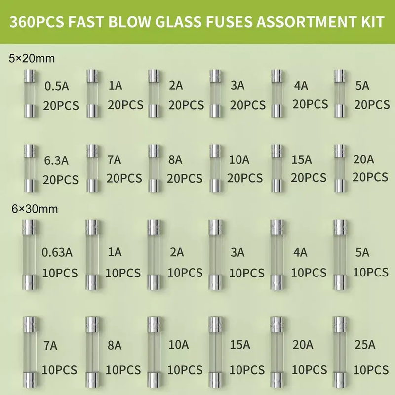360Pcs Fast Blow Glass Fuses Assortment Kit Auto Fuses Assortment Tool by salelink.co.nz