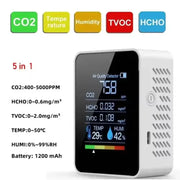 5-in-1 Digital Air Quality Monitor – CO2, HCHO, TVOC, Humidity & Temperature Tester by Habicare