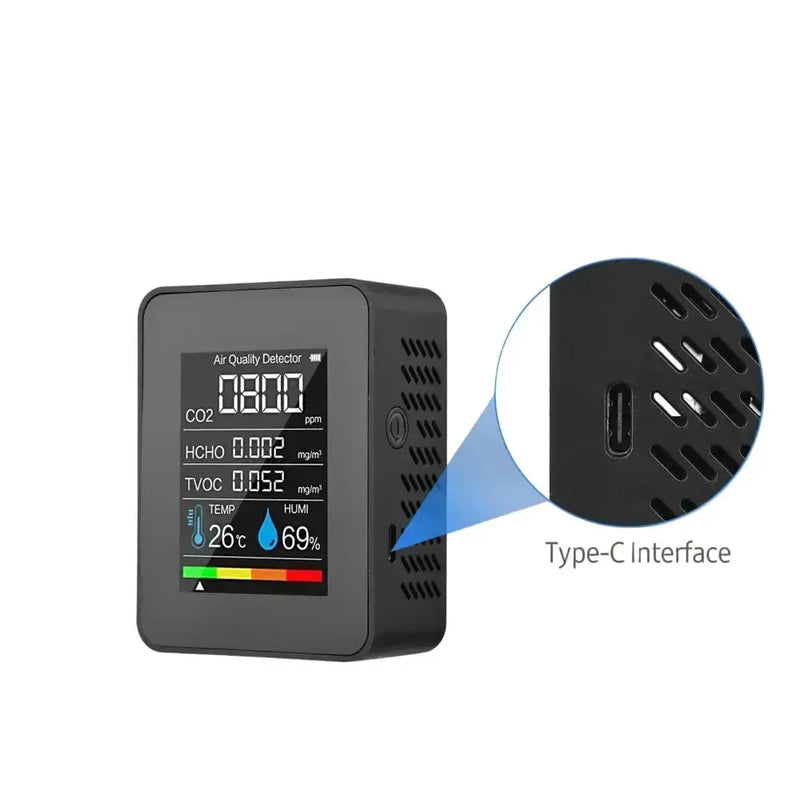 5-in-1 Digital Air Quality Monitor – CO2, HCHO, TVOC, Humidity & Temperature Tester by Habicare