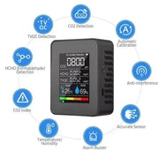 5-in-1 Digital Air Quality Monitor – CO2, HCHO, TVOC, Humidity & Temperature Tester by Habicare