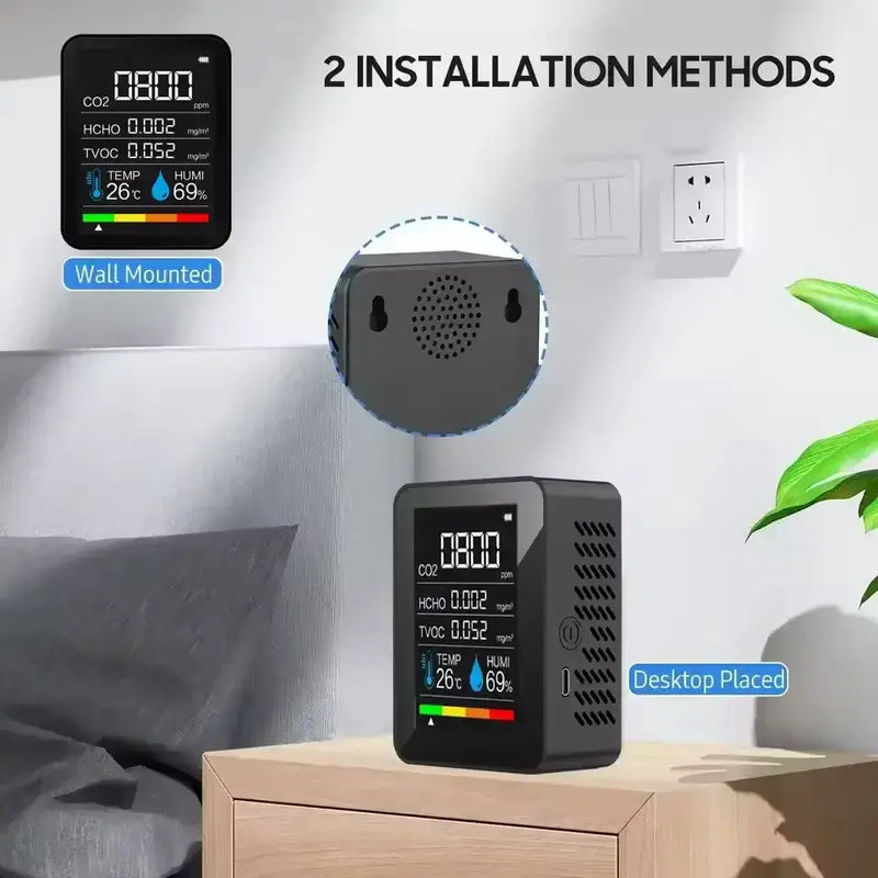 5-in-1 Digital Air Quality Monitor – CO2, HCHO, TVOC, Humidity & Temperature Tester by Habicare
