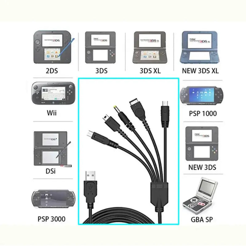techplus 5-in-1 Fast Charging Cable | Multi-Connector USB Cable for Phone & Devices 5 In 1 USB Charging Cable For Nintendo Consoles
