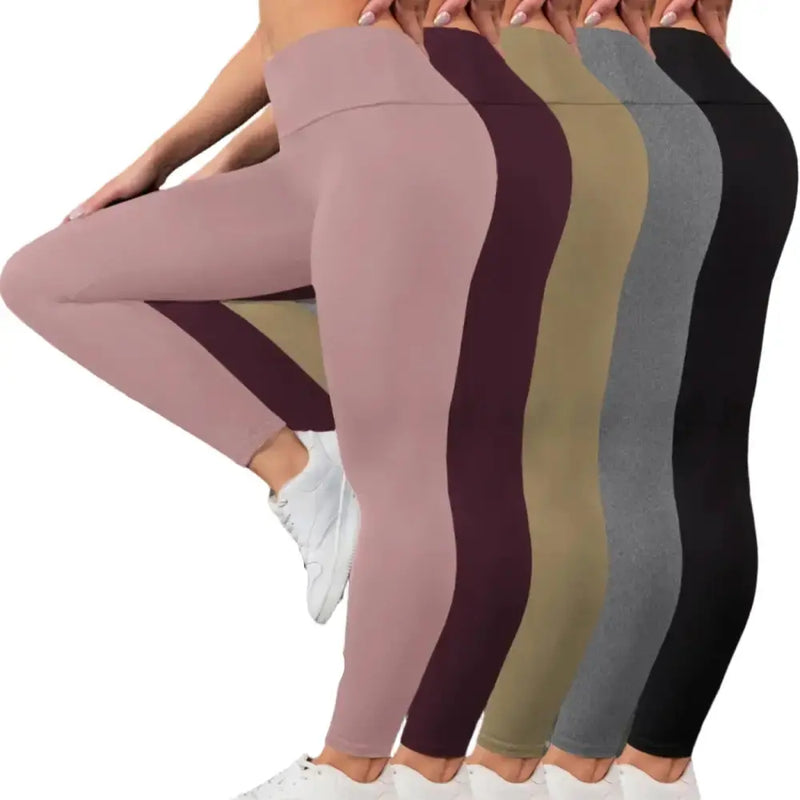 5-Pack of Women's High-Waisted Workout Leggings (various sizes and colours available) by Habicare