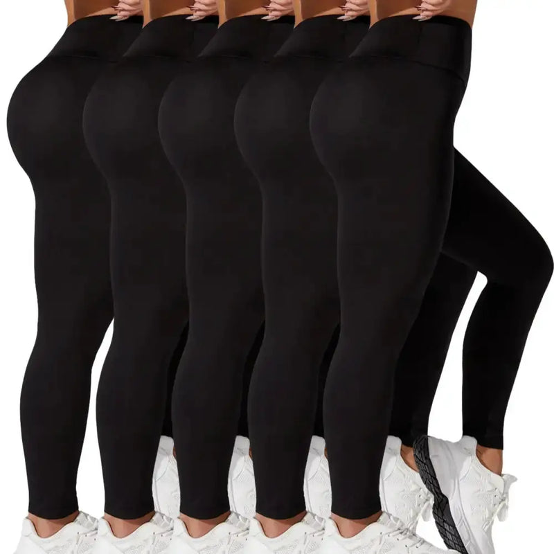5-Pack of Women's High-Waisted Workout Leggings (various sizes and colours available) by Habicare