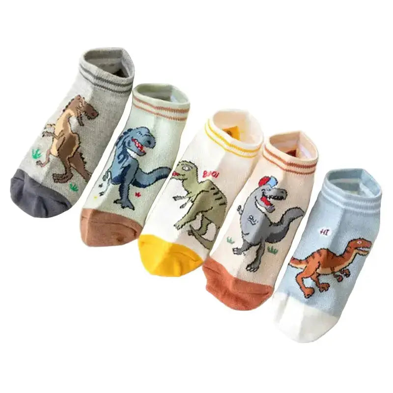 5 Pairs Boys' Dinosaur Socks – Soft & Breathable (4 sizes available) by Habicare