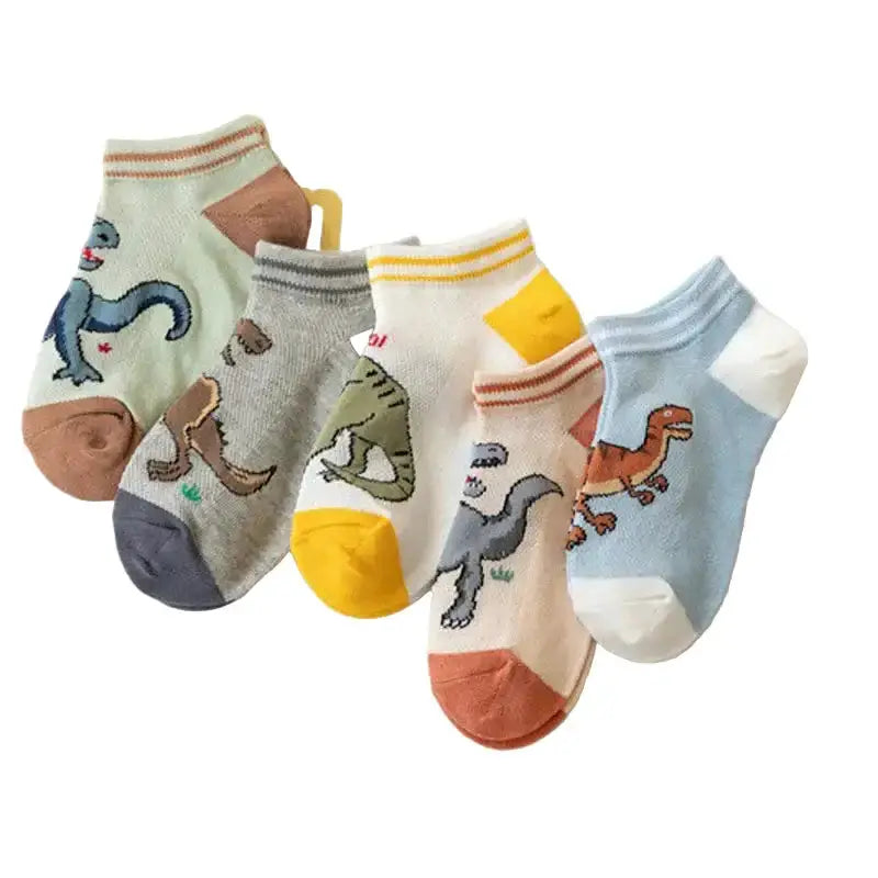 5 Pairs Boys' Dinosaur Socks – Soft & Breathable (4 sizes available) by Habicare