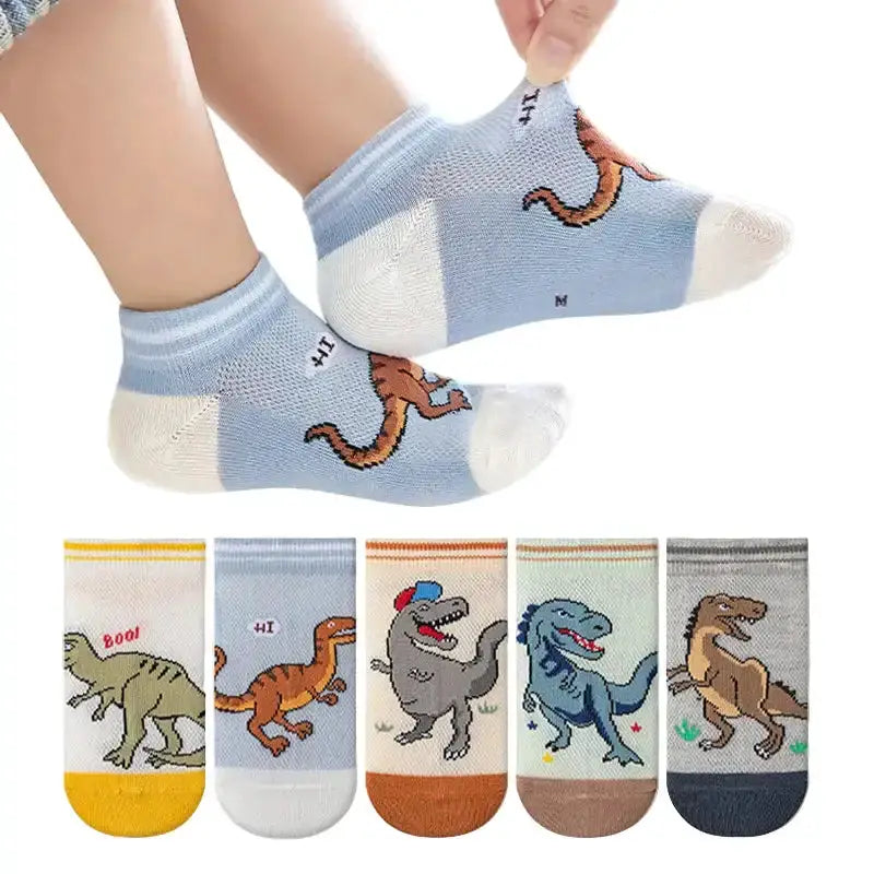 5 Pairs Boys' Dinosaur Socks – Soft & Breathable (4 sizes available) by Habicare