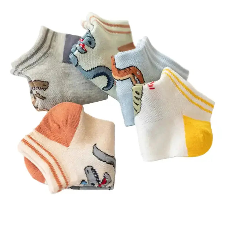 5 Pairs Boys' Dinosaur Socks – Soft & Breathable (4 sizes available) by Habicare