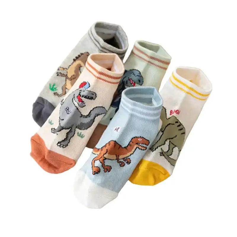 5 Pairs Boys' Dinosaur Socks – Soft & Breathable (4 sizes available) by Habicare