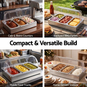SportZone.co.nz Home & Garden > Kitchenware > Food Storage 5-Star Chef 3 Pan Food Serving Display Stainless Steel with Clear Roll Top Cover 5-Star Chef 3 Pan Food Serving Display Stainless Steel with Clear Roll Top Cover