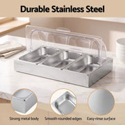 SportZone.co.nz Home & Garden > Kitchenware > Food Storage 5-Star Chef 3 Pan Food Serving Display Stainless Steel with Clear Roll Top Cover 5-Star Chef 3 Pan Food Serving Display Stainless Steel with Clear Roll Top Cover