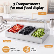 SportZone.co.nz Home & Garden > Kitchenware > Food Storage 5-Star Chef 3 Pan Food Serving Display Stainless Steel with Clear Roll Top Cover 5-Star Chef 3 Pan Food Serving Display Stainless Steel with Clear Roll Top Cover