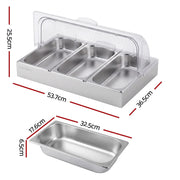 SportZone.co.nz Home & Garden > Kitchenware > Food Storage 5-Star Chef 3 Pan Food Serving Display Stainless Steel with Clear Roll Top Cover 5-Star Chef 3 Pan Food Serving Display Stainless Steel with Clear Roll Top Cover