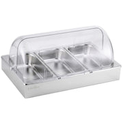 SportZone.co.nz Home & Garden > Kitchenware > Food Storage 5-Star Chef 3 Pan Food Serving Display Stainless Steel with Clear Roll Top Cover 5-Star Chef 3 Pan Food Serving Display Stainless Steel with Clear Roll Top Cover