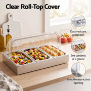 SportZone.co.nz Home & Garden > Kitchenware > Food Storage 5-Star Chef 3 Pan Food Serving Display Stainless Steel with Clear Roll Top Cover 5-Star Chef 3 Pan Food Serving Display Stainless Steel with Clear Roll Top Cover