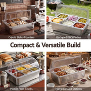 SportZone.co.nz Home & Garden > Kitchenware > Food Storage 5-Star Chef 6 Pan Food Serving Display Stainless Steel Cooler Platter with Clear Roll Top Cover 5-Star Chef 6 Pan Food Serving Display Stainless Steel Cooler Platter with Clear Roll Top Cover