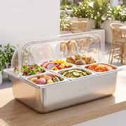 SportZone.co.nz Home & Garden > Kitchenware > Food Storage 5-Star Chef 6 Pan Food Serving Display Stainless Steel Cooler Platter with Clear Roll Top Cover 5-Star Chef 6 Pan Food Serving Display Stainless Steel Cooler Platter with Clear Roll Top Cover
