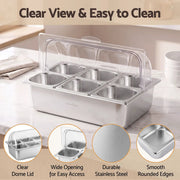 SportZone.co.nz Home & Garden > Kitchenware > Food Storage 5-Star Chef 6 Pan Food Serving Display Stainless Steel Cooler Platter with Clear Roll Top Cover 5-Star Chef 6 Pan Food Serving Display Stainless Steel Cooler Platter with Clear Roll Top Cover
