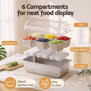 SportZone.co.nz Home & Garden > Kitchenware > Food Storage 5-Star Chef 6 Pan Food Serving Display Stainless Steel Cooler Platter with Clear Roll Top Cover 5-Star Chef 6 Pan Food Serving Display Stainless Steel Cooler Platter with Clear Roll Top Cover