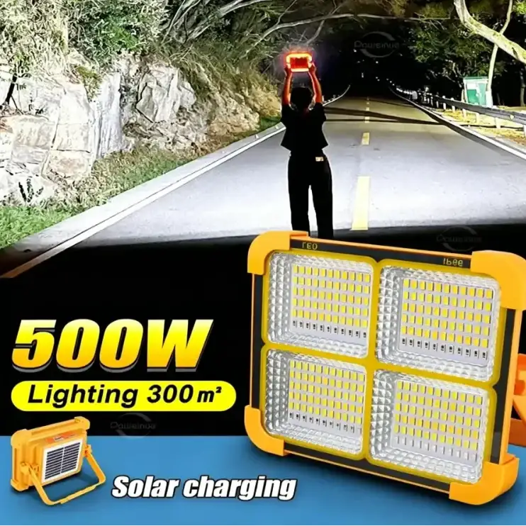 500W Solar Rechargeable Flood Light IP66 Waterproof Portable Camping & Emergency Lantern Power Bank by Habicare