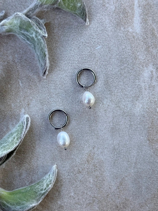 Heitiki Pearl Silver Huggies by Tahana Jewellery