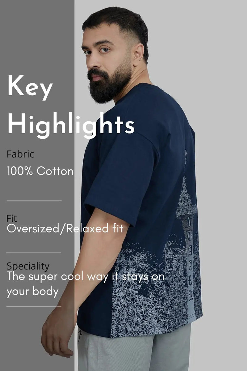 Sword Oversized T-shirt Navy by Fuaark Nz