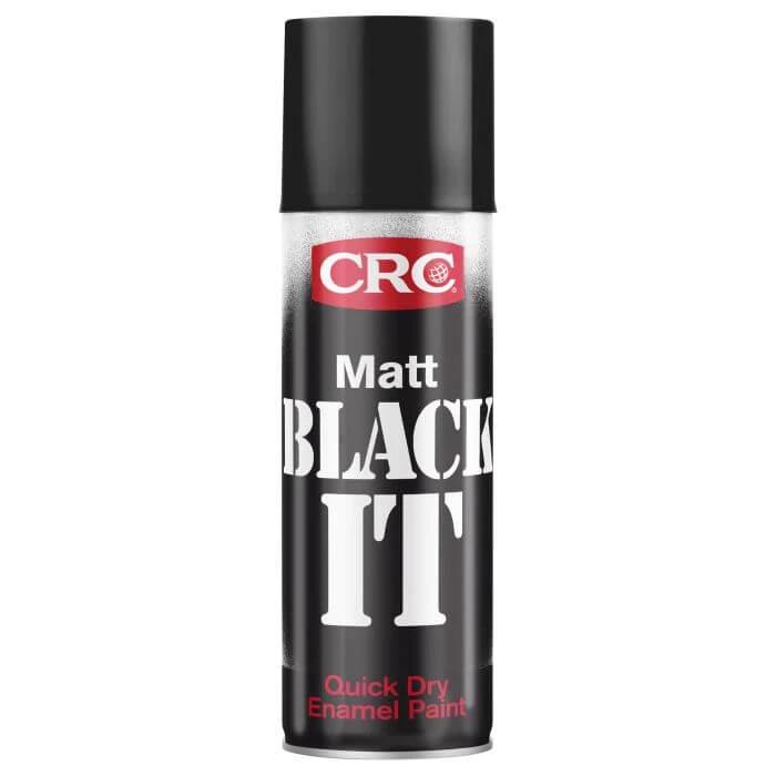 CRC Paint It Black Matt 400ml spray can featuring quick-drying enamel paint for excellent coverage and durability.