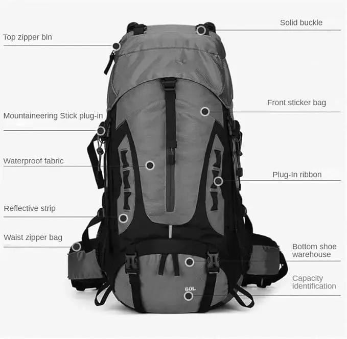 60L Camping & Hiking Backpack – Lightweight Travel Backpack for Outdoor Adventures HNHM1111 by ECOTREK