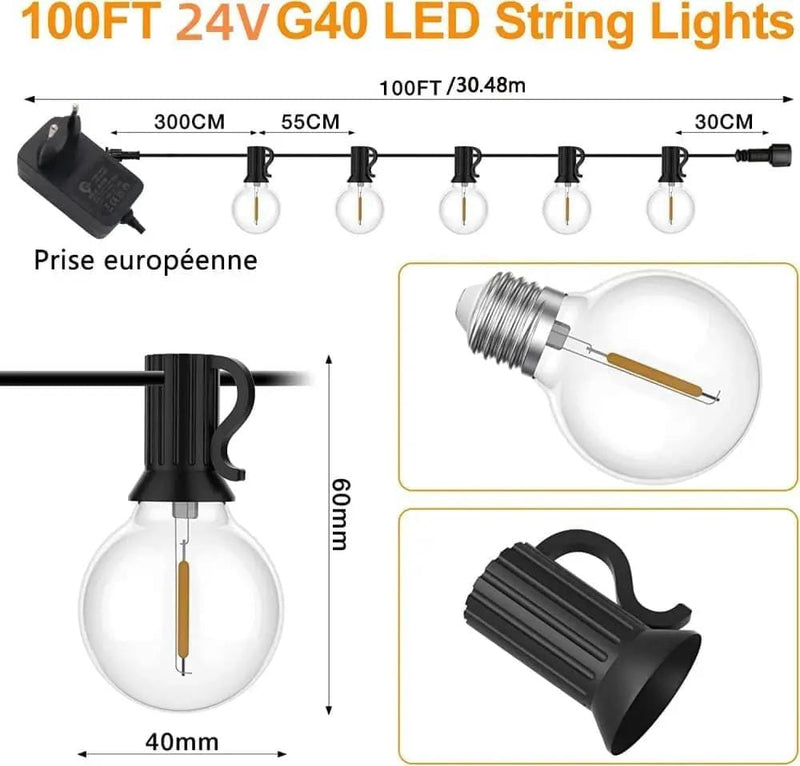 SportZone.co.nz Home & Garden > Lighting > Outdoor Lights 30M LED String Lights G40 Warm White | Outdoor Garden Festoon Lights IP44 Waterproo 30M LED String Lights G40 Warm White | Outdoor Garden Festoon Lights IP44 Waterproo