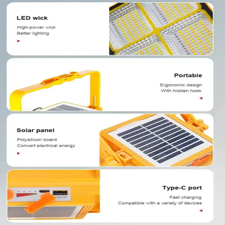 Solar Rechargeable Flood Light 10000mAh IP66 Waterproof Portable Camping & Emergency Light by Habicare