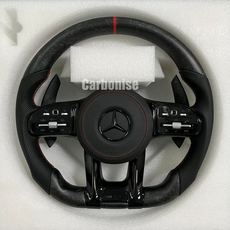 Mercedes-Benz Steering Wheel (Matte Forged Carbon Fiber+Perforated Leather) #53 by CARBONISE