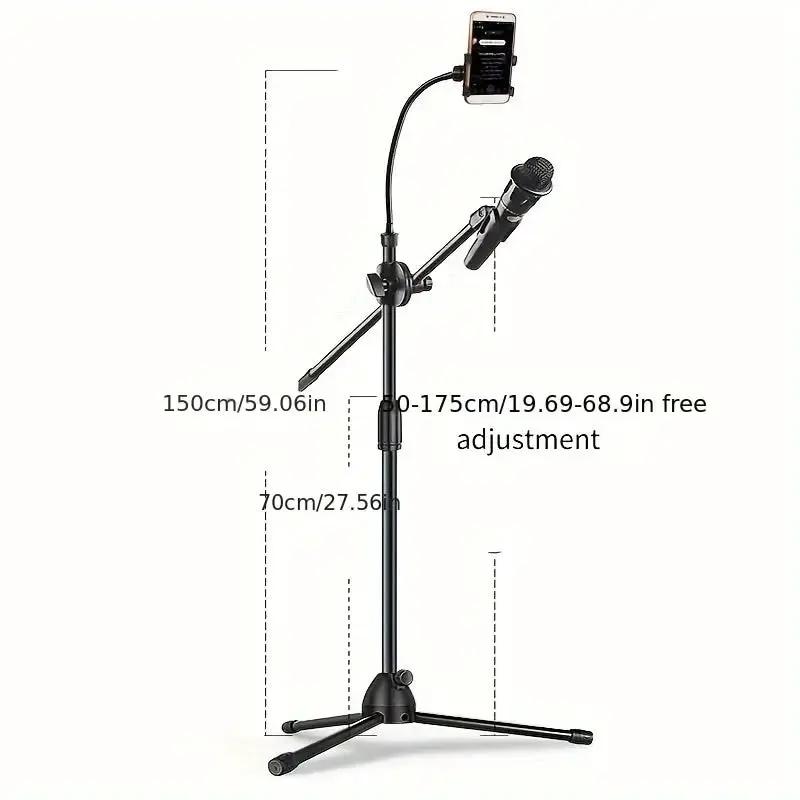 Microphone Stand with Phone Clip Gear Design Gooseneck Tube Height-Adjustable by dealonline.co.nz