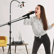 Microphone Stand with Phone Clip Gear Design Gooseneck Tube Height-Adjustable by dealonline.co.nz