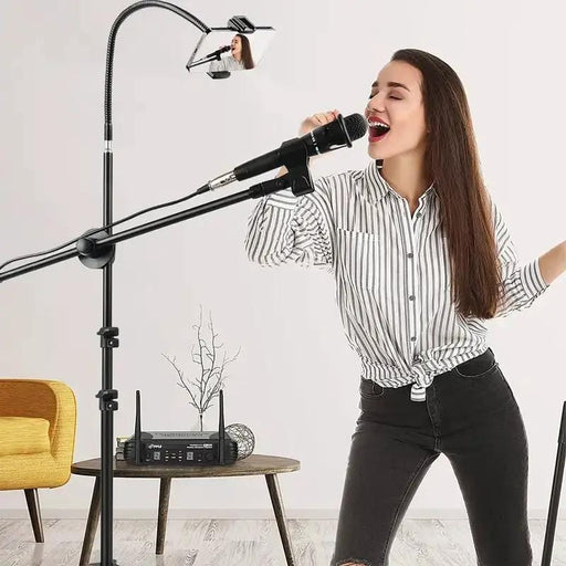 dealonline.co.nz dealonlinenz Microphone Stand with Phone Clip Gear Design Gooseneck Tube Height-Adjustable Microphone Stand with Phone Clip Gear Design Gooseneck Tube Height-Adjustable