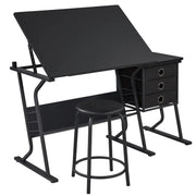 Drafting Table & Stool Set For Artists Tilting Tabletop with Additional Side Countertop by Yaheetech